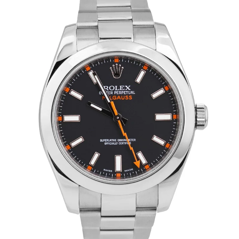 Luxury Watch Sets For Special Occasions-MINT Rolex Milgauss BLACK Orange Stainless Steel 40mm 116400 Oyster Watch