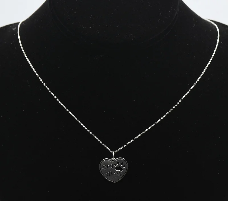 Vintage Sterling Silver "Dog Mom" Heart Pendant Necklace - 19"