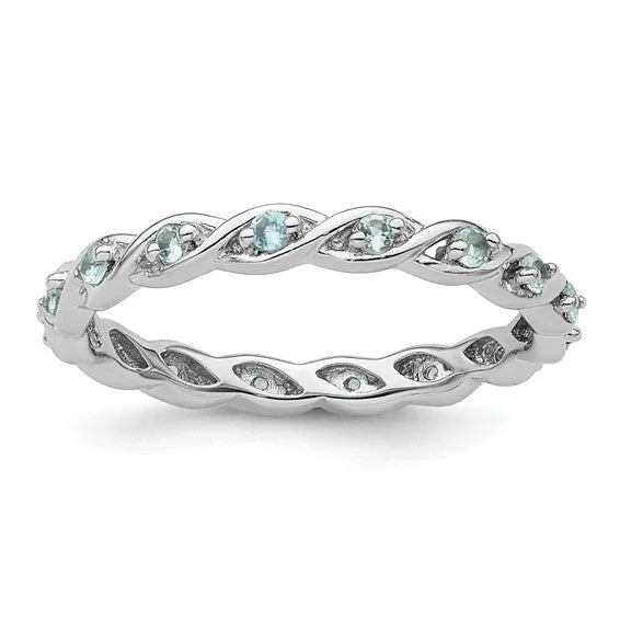 Affordable Gemstone Wedding Rings For Budget Brides-Sterling Silver Stackable Expressions Sky Blue Topaz Twist Ring