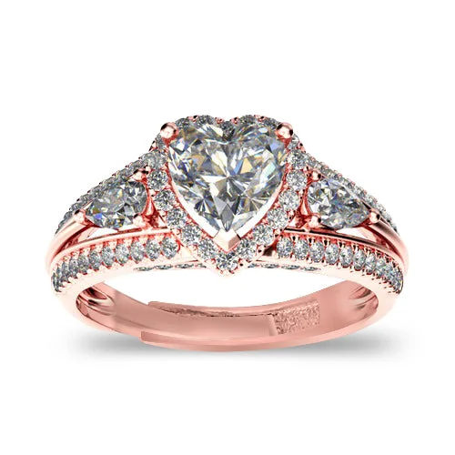 Trendy Stackable Rings For Layered Style-Zarkan Rose Gold Royal Dimond Cut Heart Propose Ring