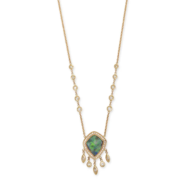 SMALL PAVE OPAL KITE + MARQUISE AND ROUND DIAMOND SHAKER NECKLACE