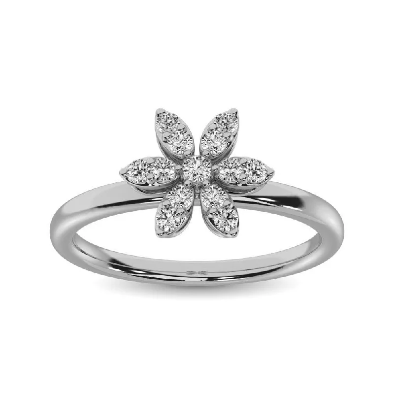 Fashionable Wedding Bands For Modern Couples-10K White Gold 1/4 Ctw Diamond Flower Ring