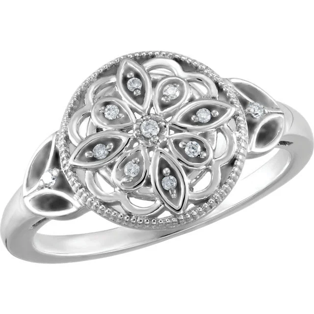 Elegant Engagement Rings For Meaningful Proposals-Sterling Silver .06 CTW Diamond Granulated Filigree Ring