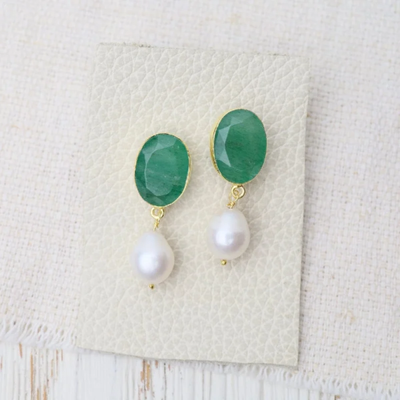 Unique Resin Earrings For Bold Fashion-Pearl and Green Aventurine Earrings