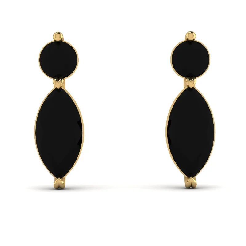 Gold Stud Earrings For Elegant Looks-Hanging Marquise Black Diamond Earrings - Lacey No. 7