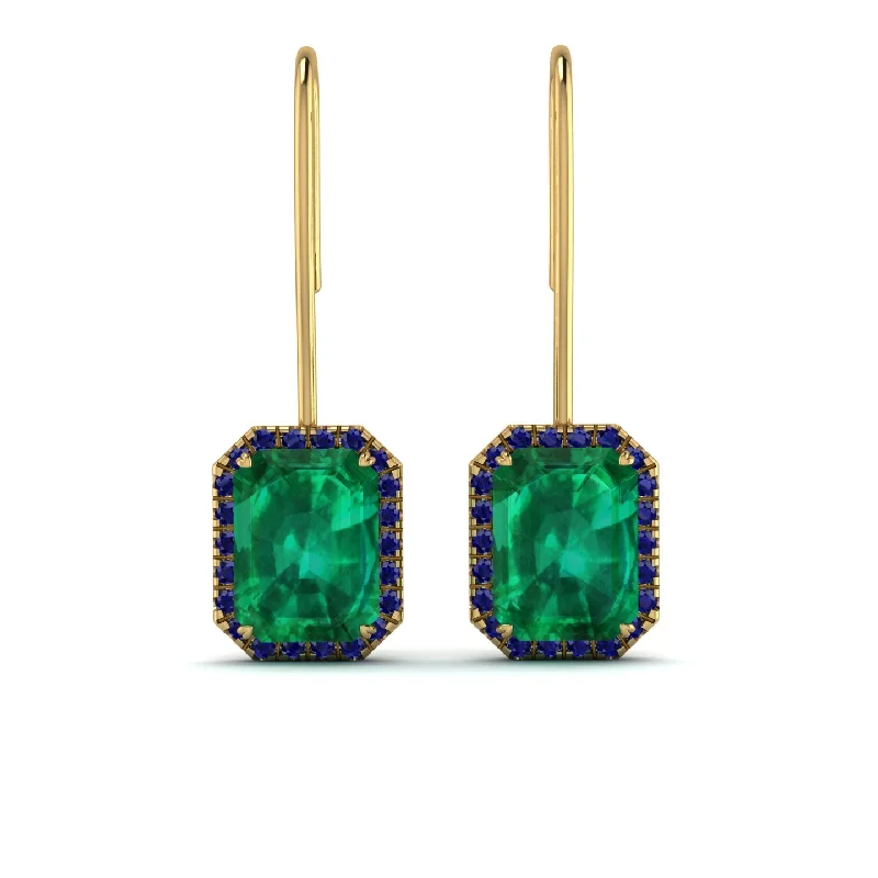 Trendy Earrings For Young Fashionistas-Halo Emerald Cut Emerald Earrings - Izabella No. 64