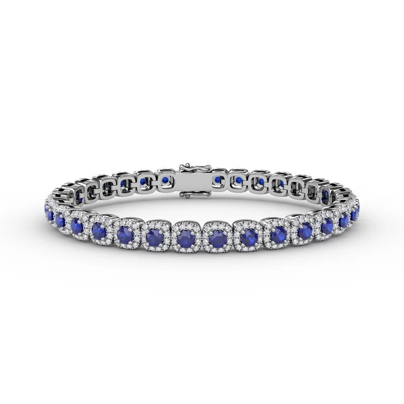 Beautiful Custom Bracelets For Personalized Gifts-Cushion Cut Sapphire and Diamond Bracelet B1490S