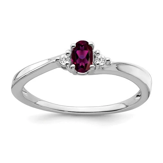 Simple Custom Engagement Rings For Meaningful Gifts-14k White Gold Oval 5x3mm Rhodolite Garnet And Diamond Ring