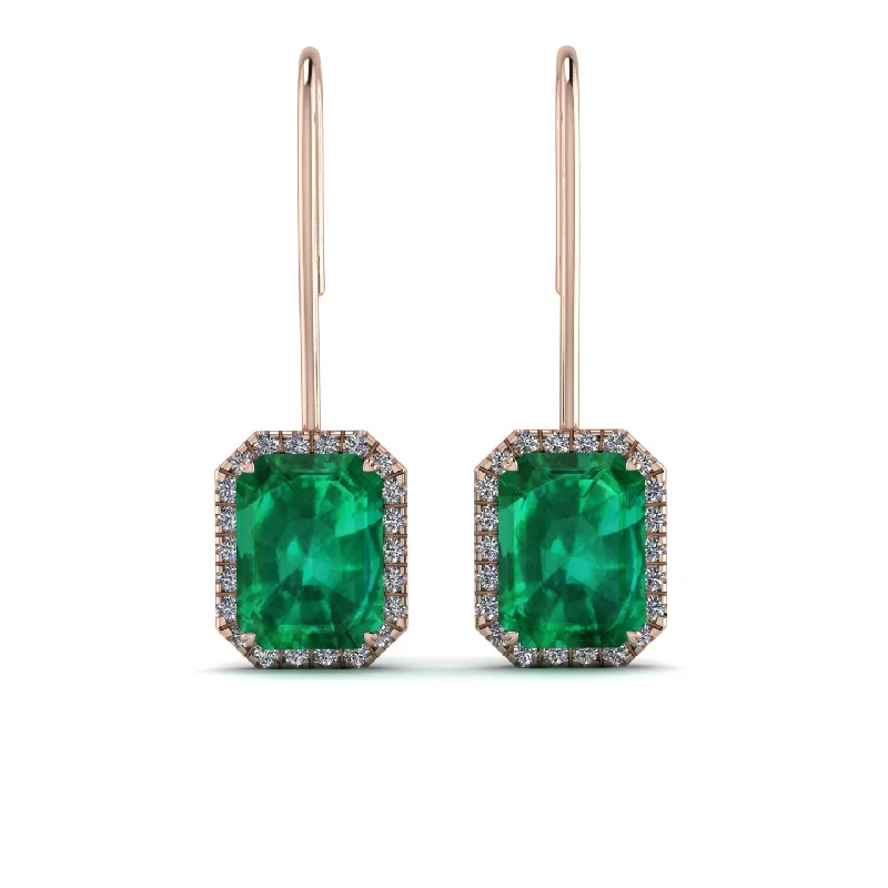 Luxury Earrings For Elegant Fashion-Halo Emerald Cut Emerald Earrings - Izabella No. 5