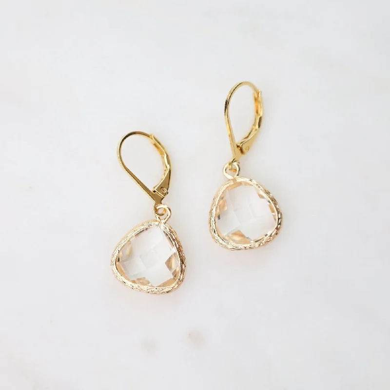 Elegant Drop Earrings For Weddings-Gold Plated Lever Back Gemstone Earrings – Clear