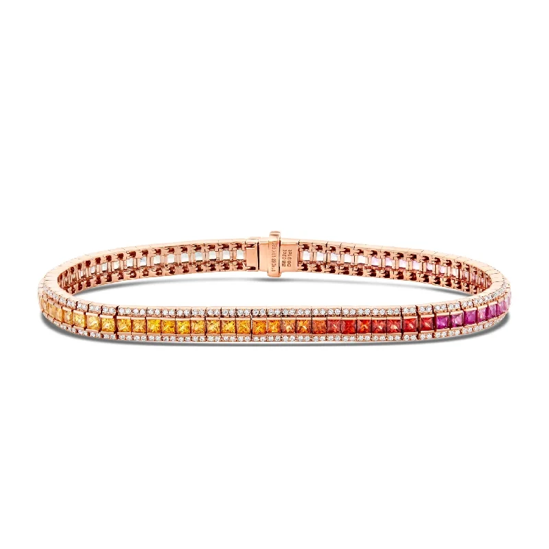 Elegant Multi-Stone Bracelets For Bold Glam-18K Gold 15.4ct Diamond and Sapphire Rainbow Tennis Bracelet