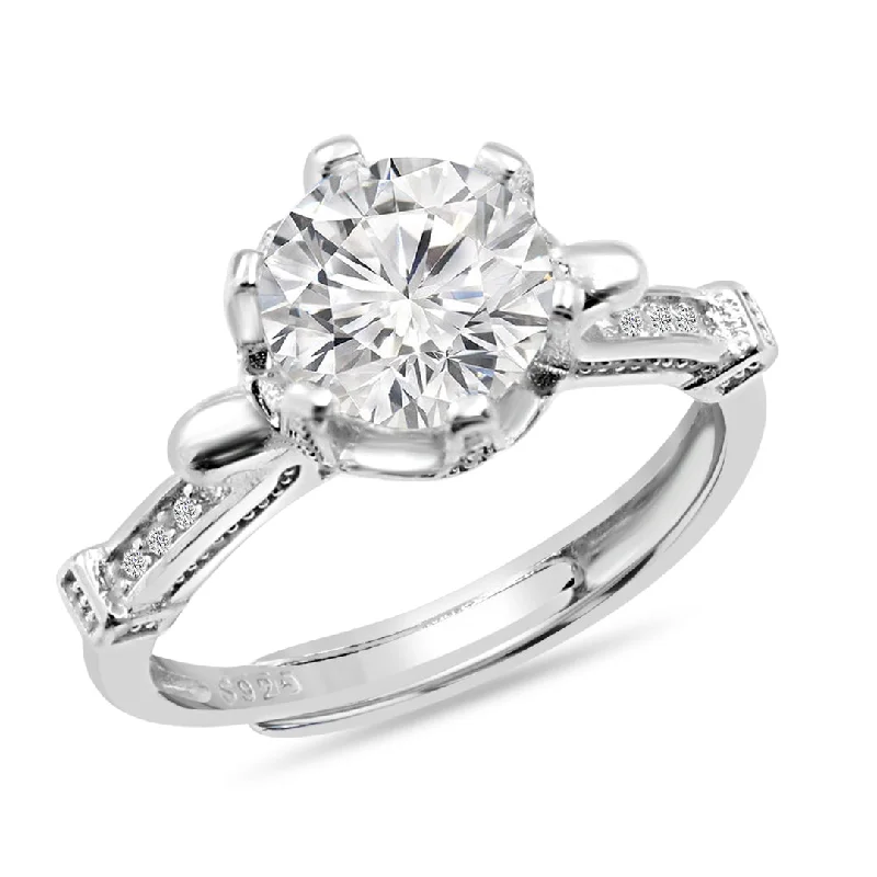 Luxury Engagement Rings For Brides-to-Be-Zarkan 925 Silver Statement Solitaire American Diamond Ring