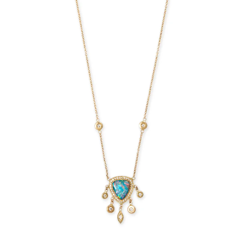 SMALL PAVE OPAL FREEFORM + MARQUISE AND ROUND DIAMOND SHAKER NECKLACE