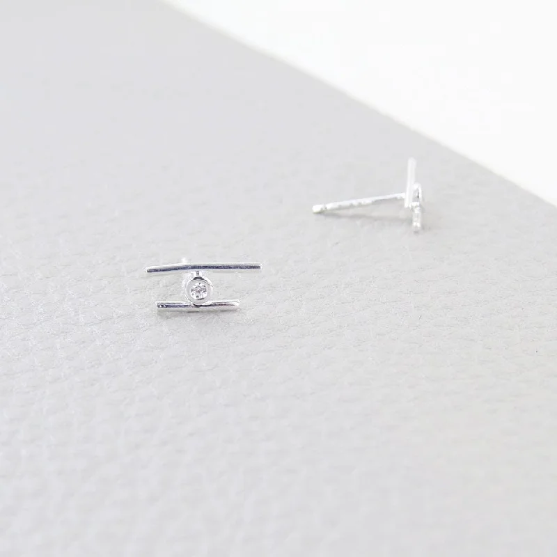 Bold Stud Earrings For Creative Looks-Silver Bars and CZ Post Earrings