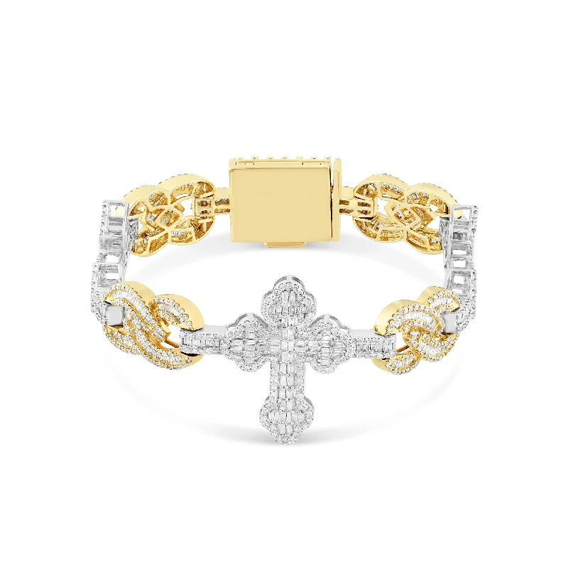 Affordable Silver-Plated Bracelets For Budget Glam-Two-Tone Yellow & White Gold Diamond Infinity and Cross Bracelet