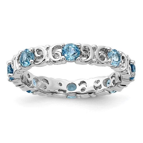 Elegant Engagement Rings For Stylish Proposals-Sterling Silver Stackable Expressions Sky Blue Topaz Filigree Ring