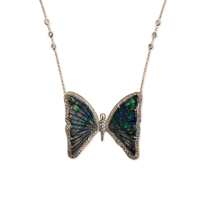 PAVE DIAMOND GREEN OPAL BUTTERFLY NECKLACE