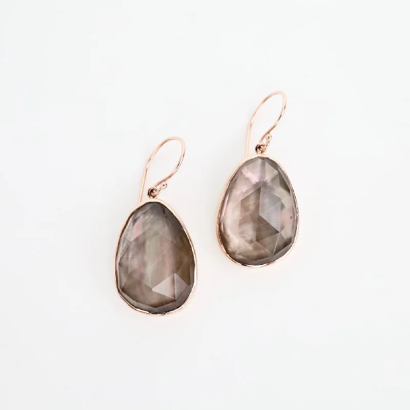 Fashionable Earrings For Office Wear-Jamie Joseph Rose Cut Rock Crystal Over Black Mother of Pearl Earrings