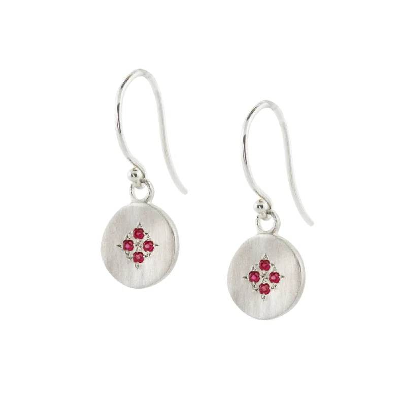 Elegant Earrings For Formal Gatherings-Four Star Wave Charm Earrings With Ruby