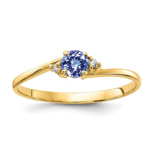 Elegant Wedding Rings For Special Occasions-14k Yellow or White Gold Genuine Petite 4mm Round Tanzanite and Diamond Ring