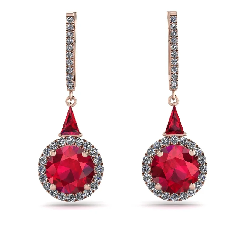 Gold Earrings For Elegant Appeal-Hidden Halo Ruby Earrings - Joanna No. 11