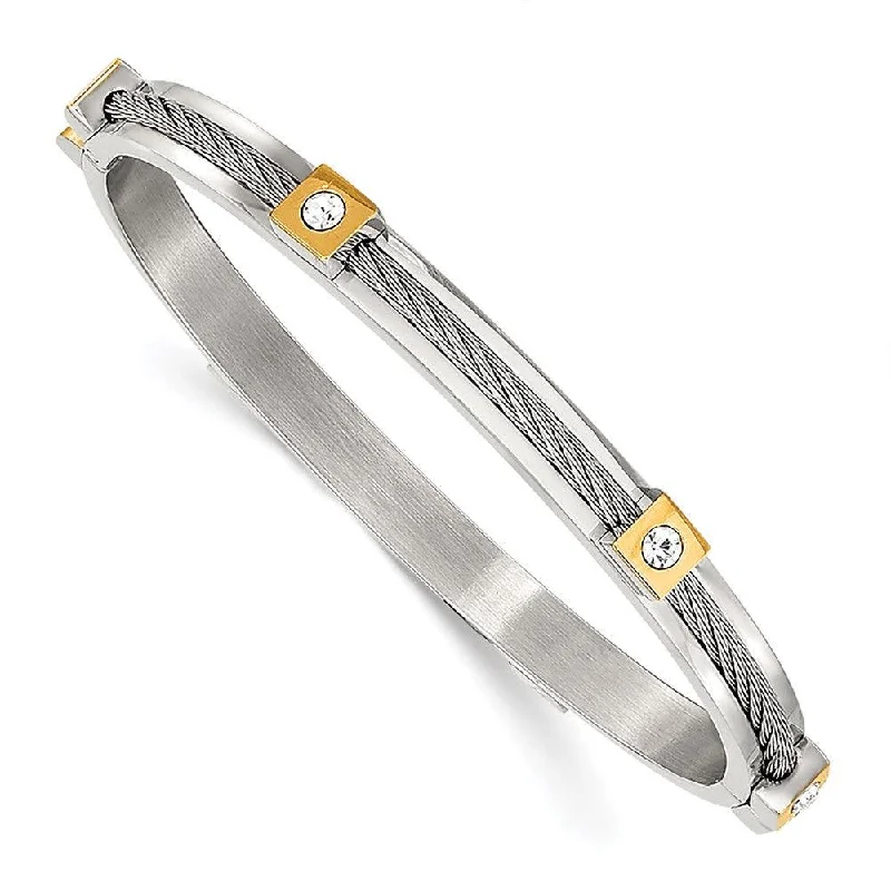 Simple Classic Bangles For Timeless Fashion-Stainless Steel Polished Yellow IP-plated w/Preciosa Crystal Hinged Bangle