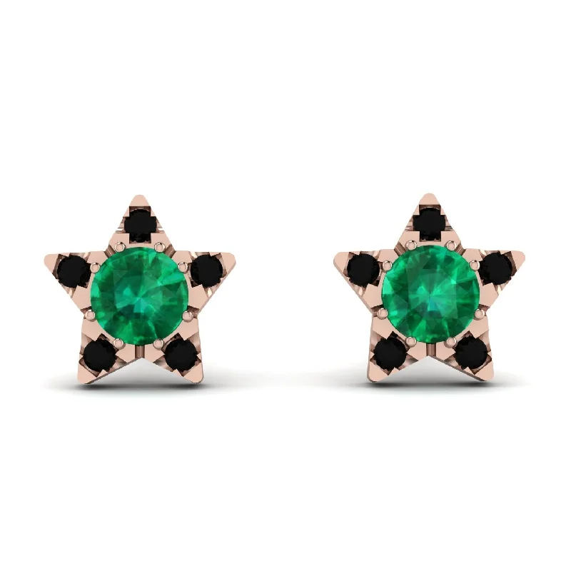 Trendy Gemstone Earrings For Everyday Wear-Star Halo Emerald Earrings - Zelda No. 35