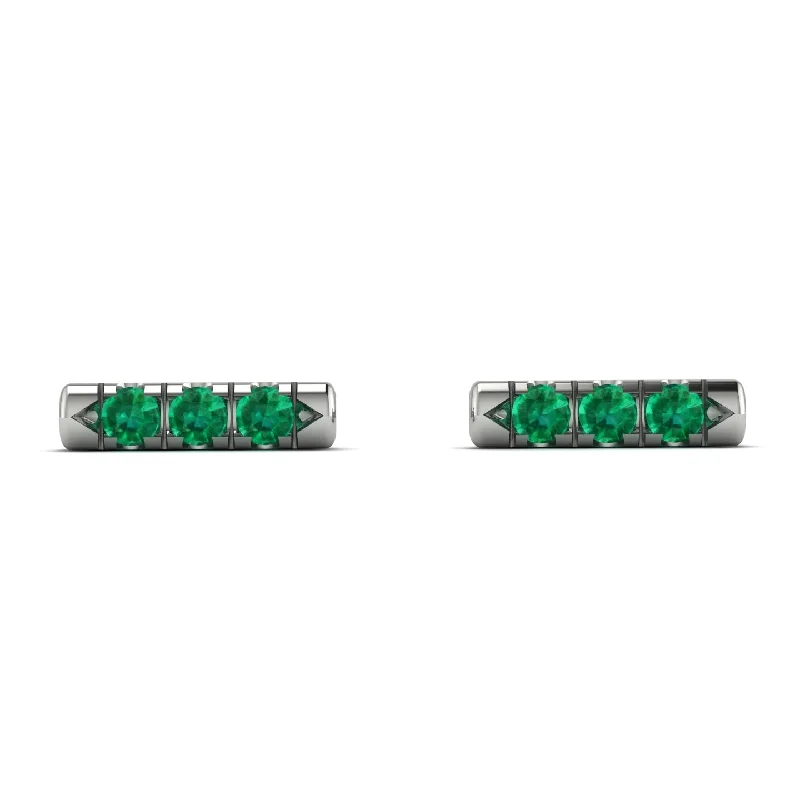 Vintage Drop Earrings For Classic Fashion-3 Emeralds Stud Earrings - Mina No. 6