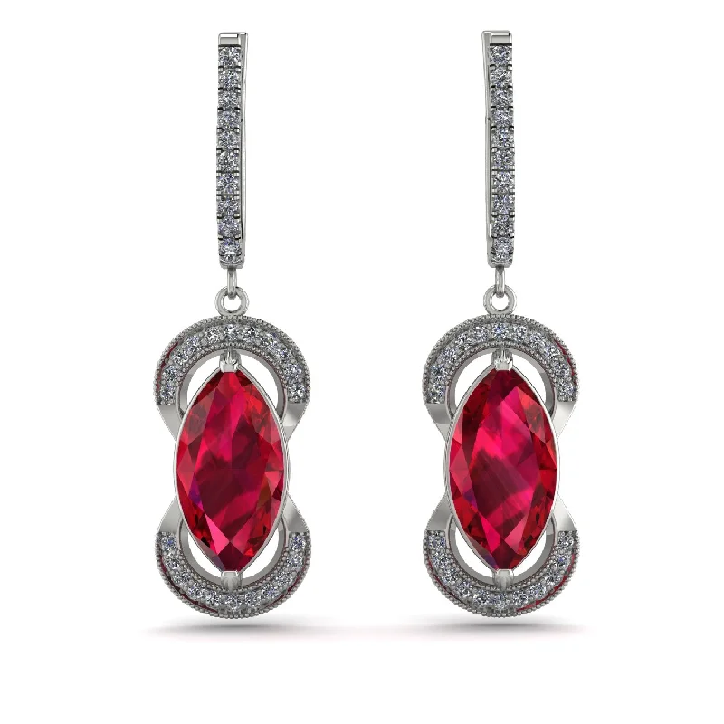 Sparkling Earrings For New Year’s Eve-Marquise Vintage Ruby Earrings - Marley No. 12