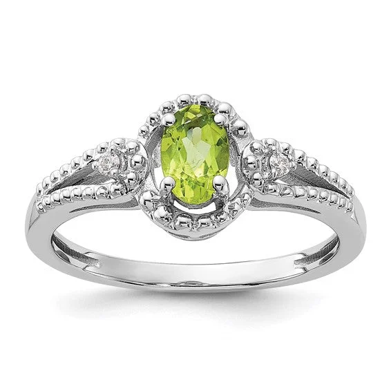 Luxury Wedding Bands For Elegant Style-Sterling Silver Peridot And Diamond Beaded Swirl Ring