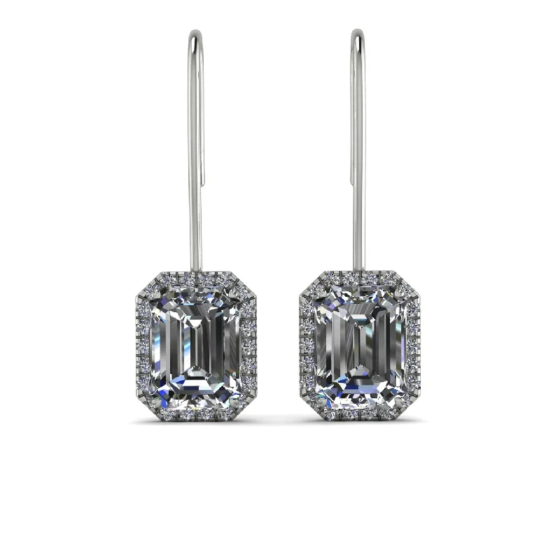 Stunning Gold Earrings For Special Days-Halo Emerald Cut Diamond Earrings - Izabella No. 3