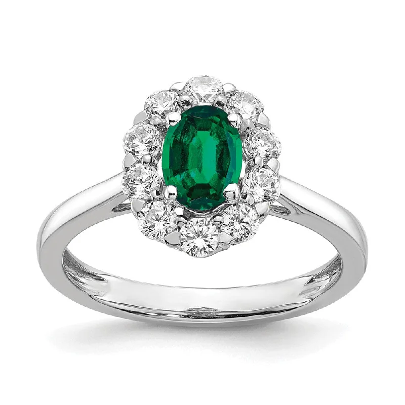 Timeless Wedding Bands For Classic Style-14K White Gold Lab Grown Diamond & Created Emerald Oval Ring