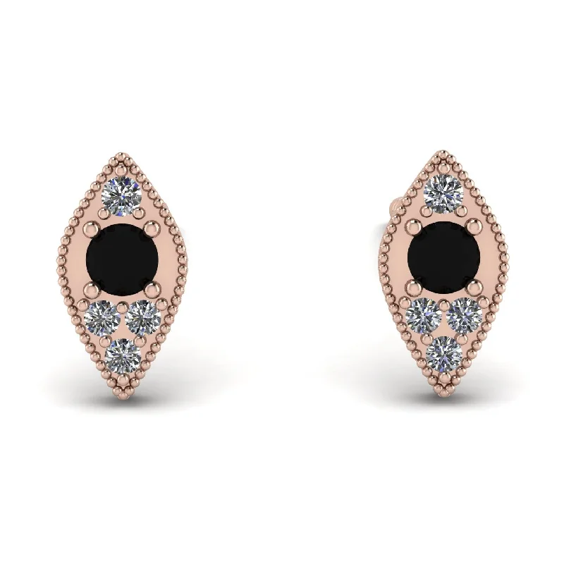 Unique Handmade Earrings For Gift Ideas-Milgrain Marquise Black Diamond Earrings - Faye No. 8