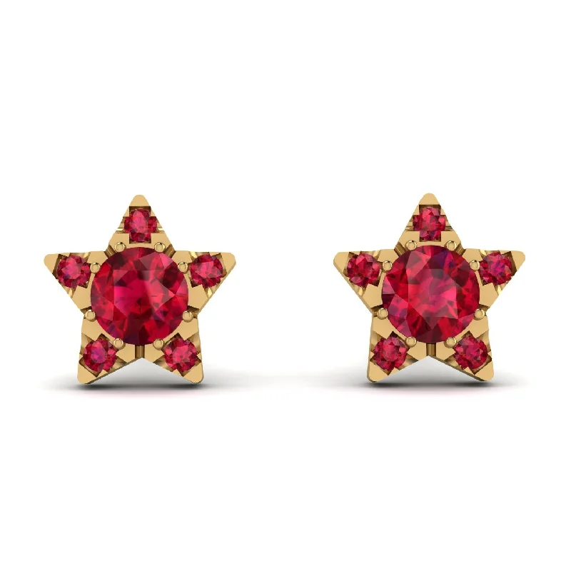 Silver Hoop Earrings For Trendy Style-Star Halo Ruby Earrings - Zelda No. 55