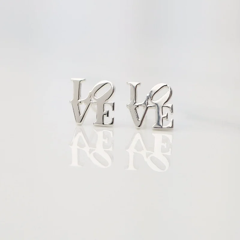 Artistic Gold Earrings For Creative Style-Polished Silver LOVE Stud Earrings