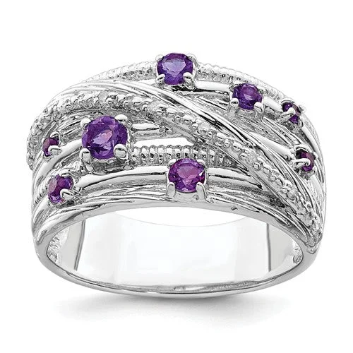 Trendy Stackable Rings For Layered Style-Sterling Silver Multi Row Gemstone And Diamond Multi Stone Rings