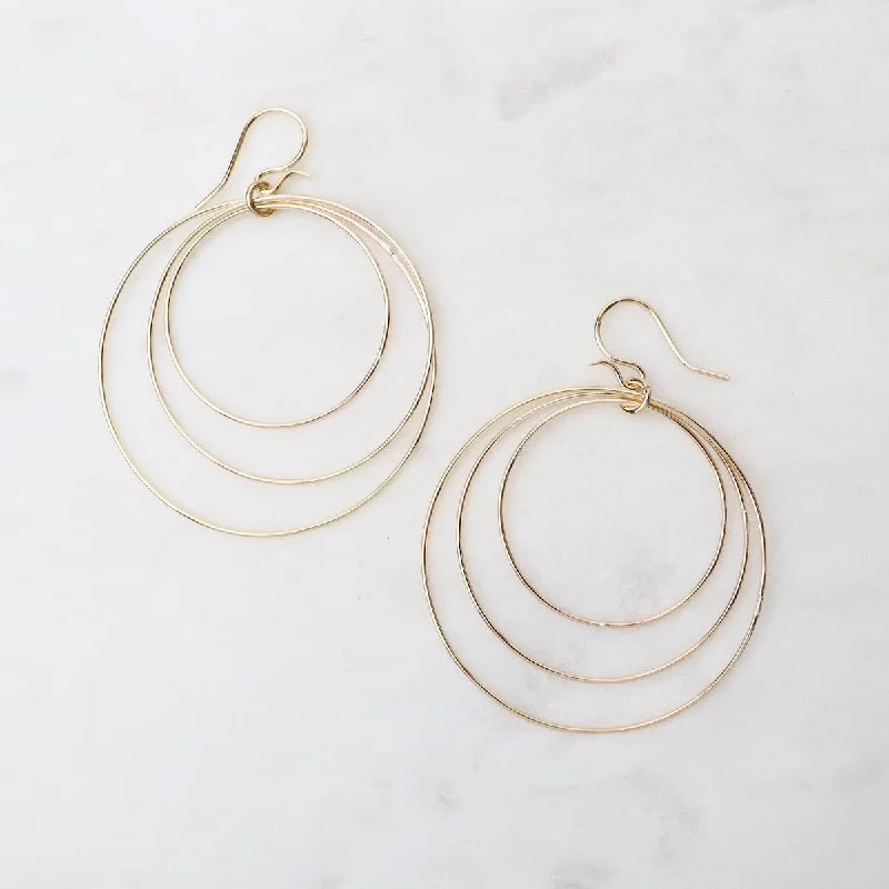 Luxury Gemstone Earrings For Elegant Style-Three Circles Large Earrings - Gold Filled