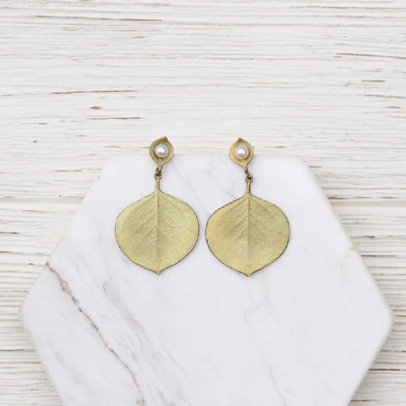 Elegant Earrings For Office Glam-Eucalyptus Round Leaf Drop Post Earrings