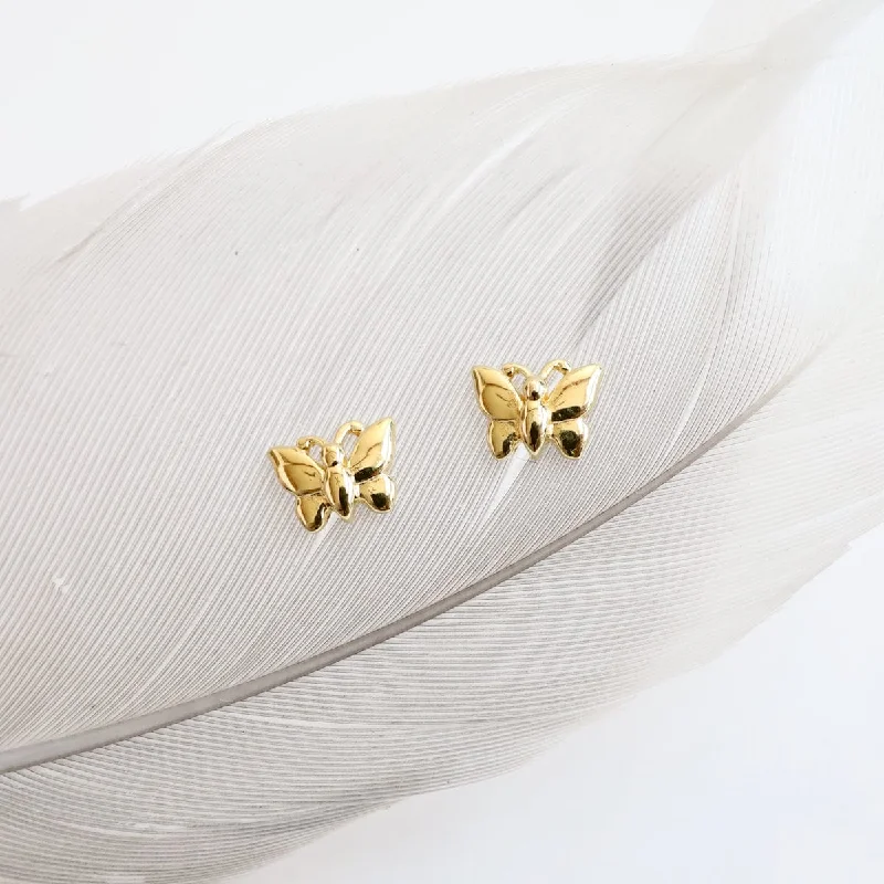 Chic Earrings For Fashion Forward Women-Gold Vermeil Tiny Butterfly Stud Earrings