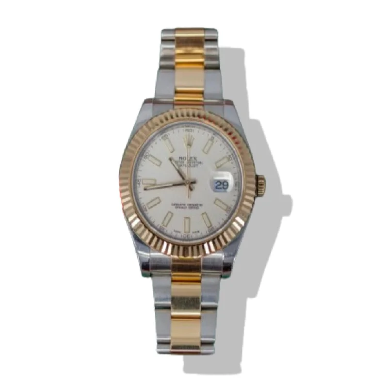 Trendy Watches For Men With Stainless Steel Bands-Pre-Owned DateJust 18k Yellow Gold & Stainless Steel 41mm