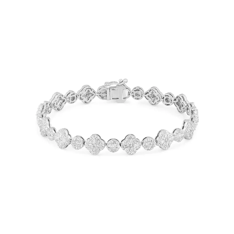 Trendy Beaded Bracelet Sets For Bold Fashion-14K White Gold Fancy Link Diamond Clover Bracelet