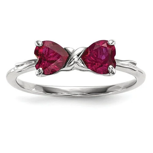 Unique Engagement Rings For Creative Proposals-14k White Gold Created Ruby 2- Stone Heart Bow Ring