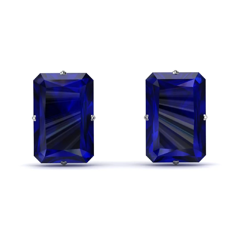 Sparkling Earrings For New Year’s Eve-Hidden Halo Emerald Cut Sapphire Earrings  - Vanessa No. 30