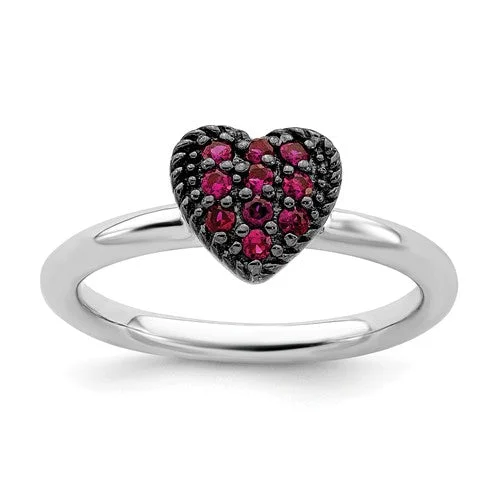 Classic Wedding Bands For Timeless Love-Sterling Silver Stackable Expressions Cr Ruby Heart Ring