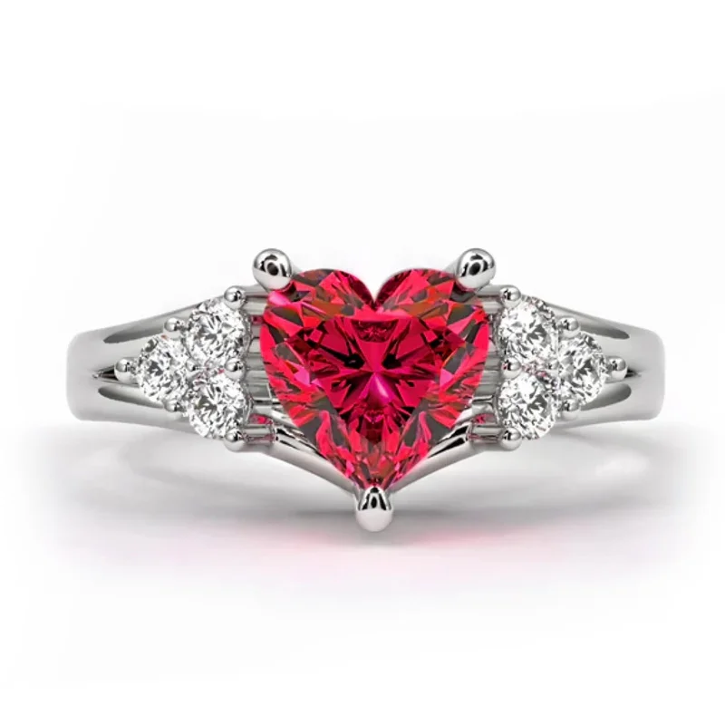 Elegant Cocktail Rings For Evening Glam-Crystal Love Ruby AD Heart Adjustable Engagement Ring