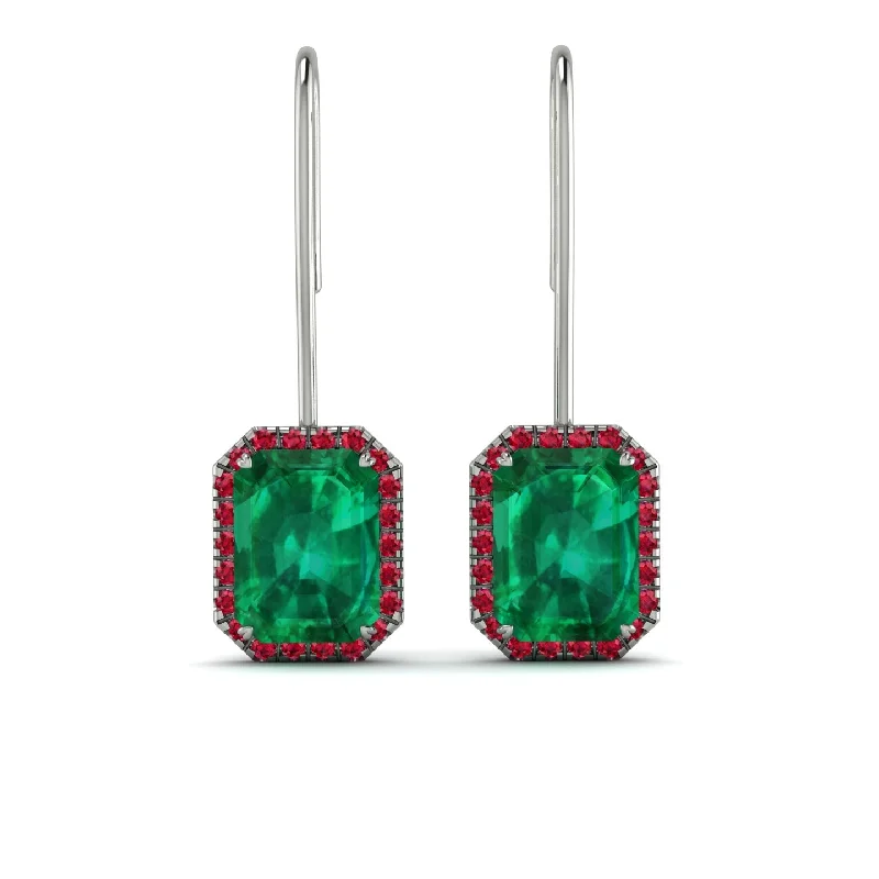 Stylish Earrings For Casual Events-Halo Emerald Cut Emerald Earrings - Izabella No. 51