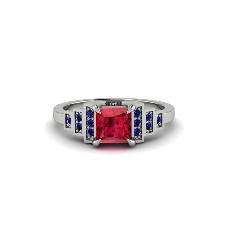 Unique Stackable Engagement Rings For Layered Looks-Ruby Geometric Princess Cut Engagement Ring - Thea No. 72