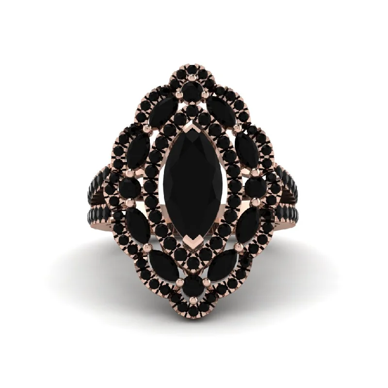 Gorgeous Gemstone Rings For Statement Fashion-Black Diamond Three Layer Halo Marquise Ring - Destiny No. 38