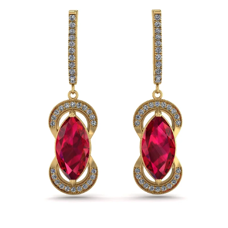 Vintage Drop Earrings For Timeless Fashion-Marquise Vintage Ruby Earrings - Marley No. 10