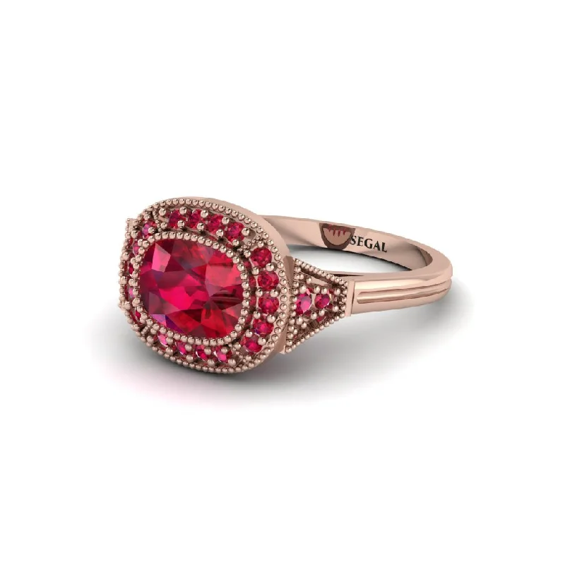 Simple Gemstone Engagement Rings For Subtle Beauty-Cushion Cut Ruby Milgrain Halo Engagement Ring - Blake No. 56